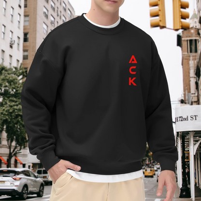 Minimal Vertical Red ACK Chest Logo Crewneck