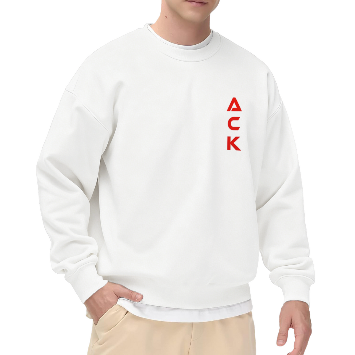 Minimal Vertical Red ACK Chest Logo Crewneck
