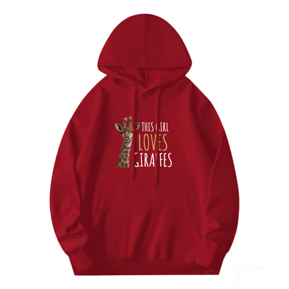 This Girl Loves Giraffes Red Hoodie, Animal Lover Relaxed Soft Sweatshirt