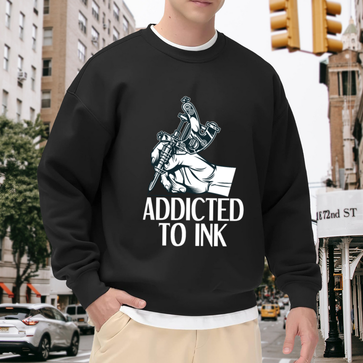 Addicted To Ink Tattoo Artist Graphic Crewneck Sweatshirt