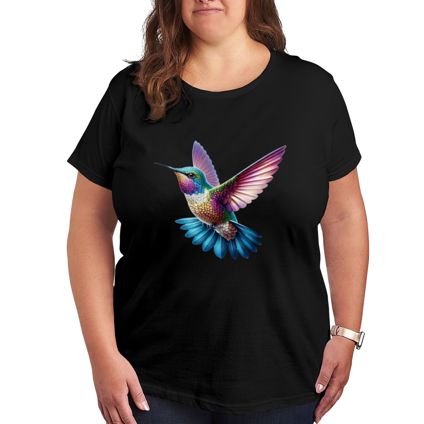 Colorful Rainbow Crystal Hummingbird Graphic Tee