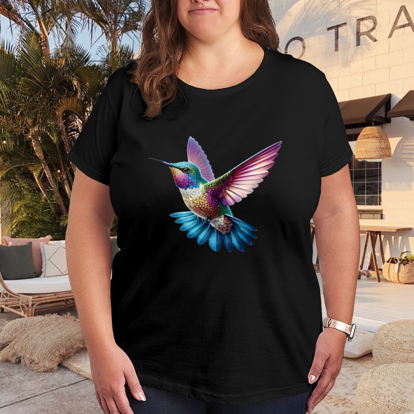 Colorful Rainbow Crystal Hummingbird Graphic Tee