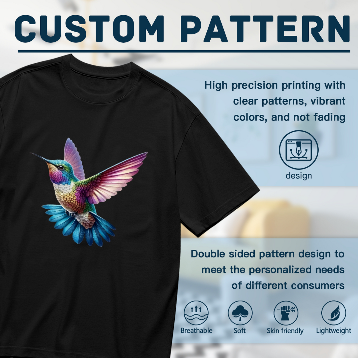 Colorful Rainbow Crystal Hummingbird Graphic Tee