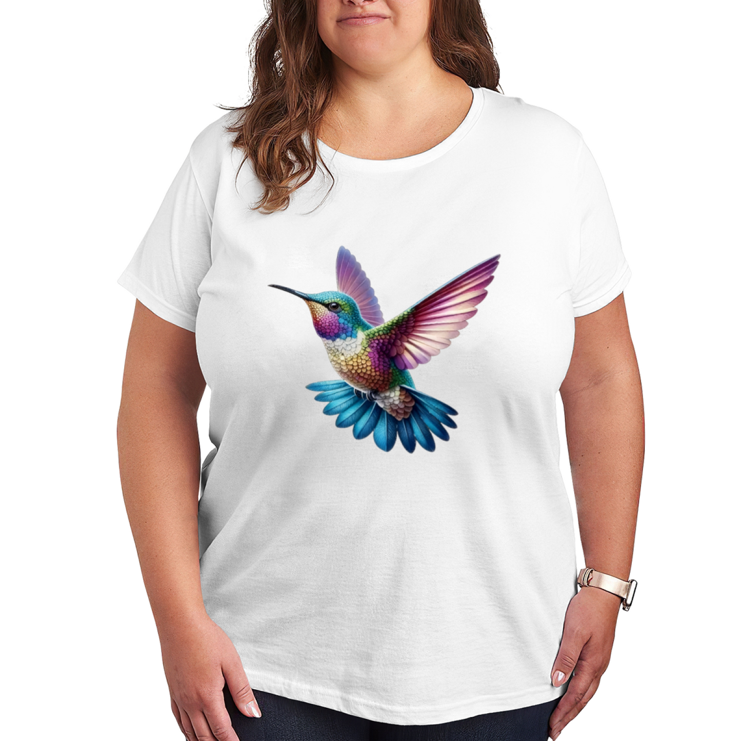 Colorful Rainbow Crystal Hummingbird Graphic Tee