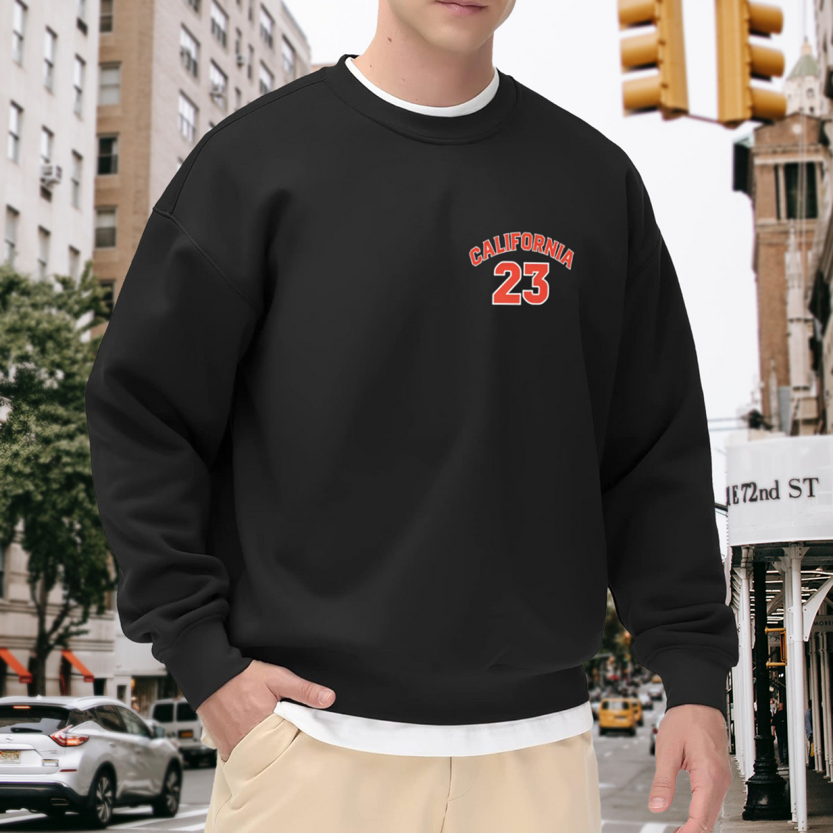 Retro California 23 Number Chest Print Black Sweatshirt