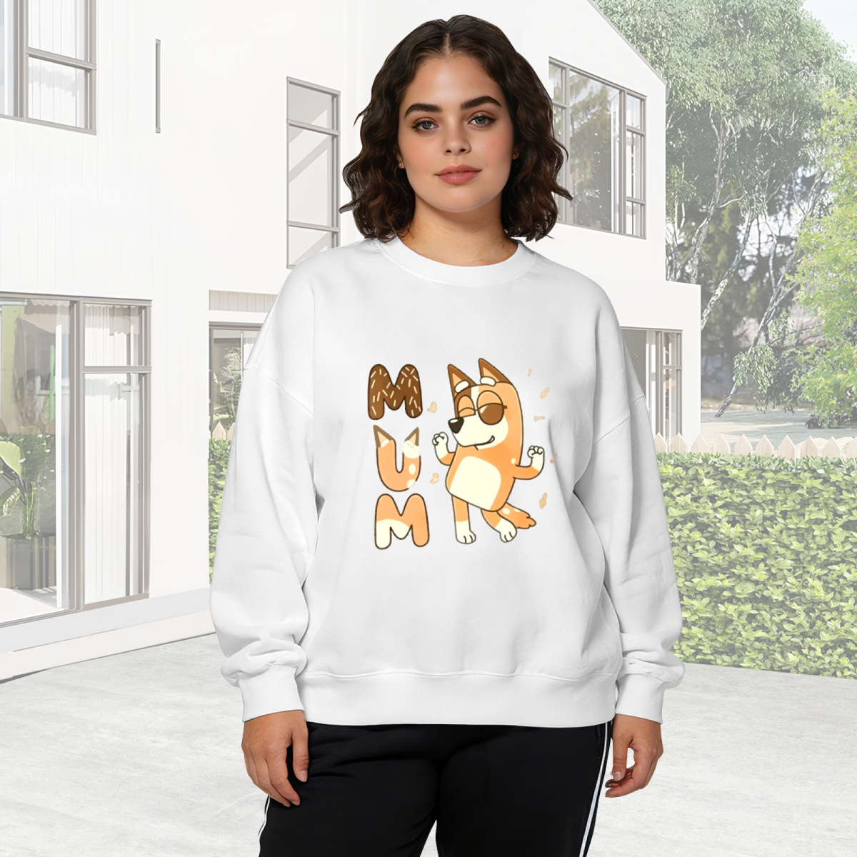 Fun Bluey MUM Cartoon Letter Design Crewneck Sweatshirt