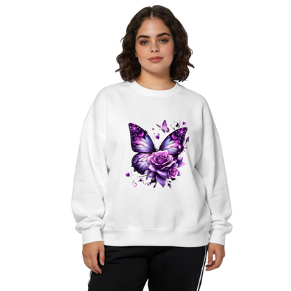Glam Purple Butterfly & Rose Art Print Crewneck Sweatshirt