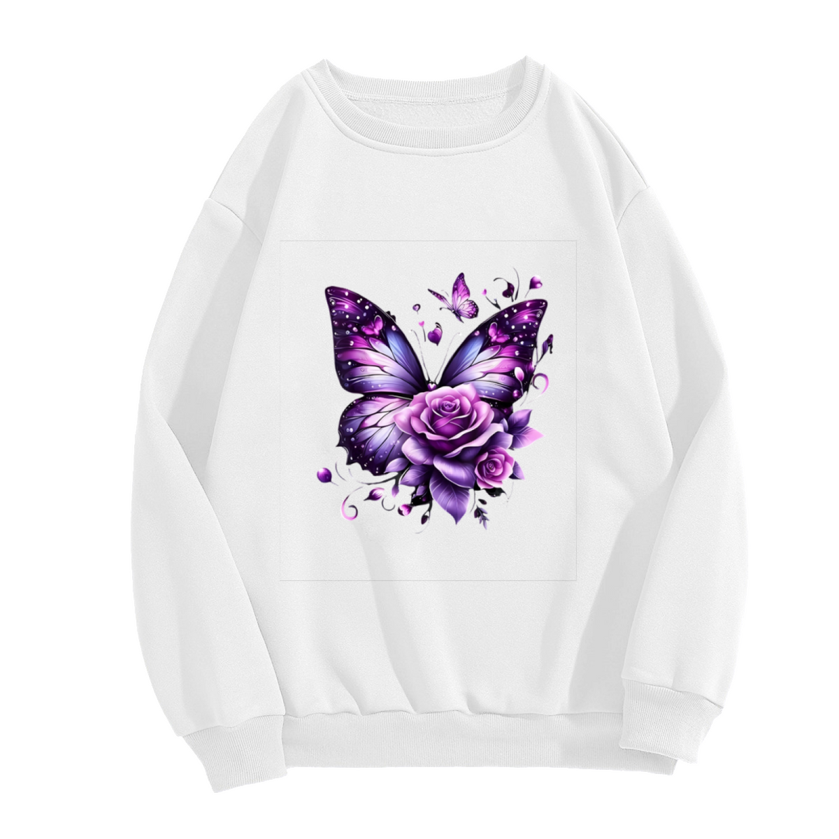 Glam Purple Butterfly & Rose Art Print Crewneck Sweatshirt