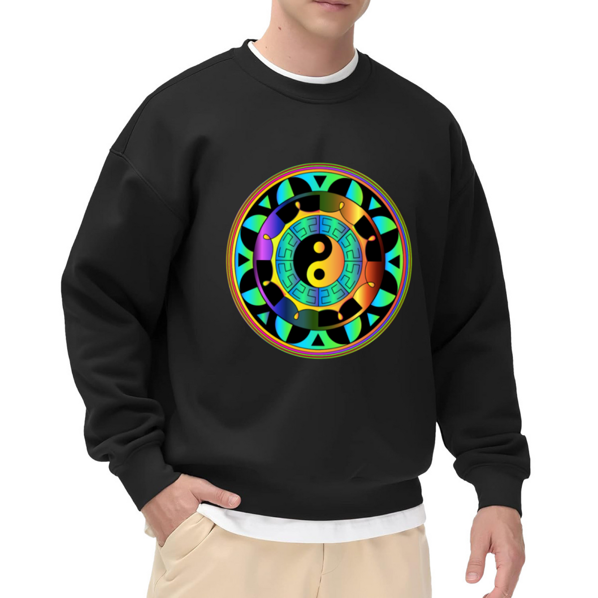Colorful Yin Yang Mandala Art Graphic Crewneck Sweatshirt