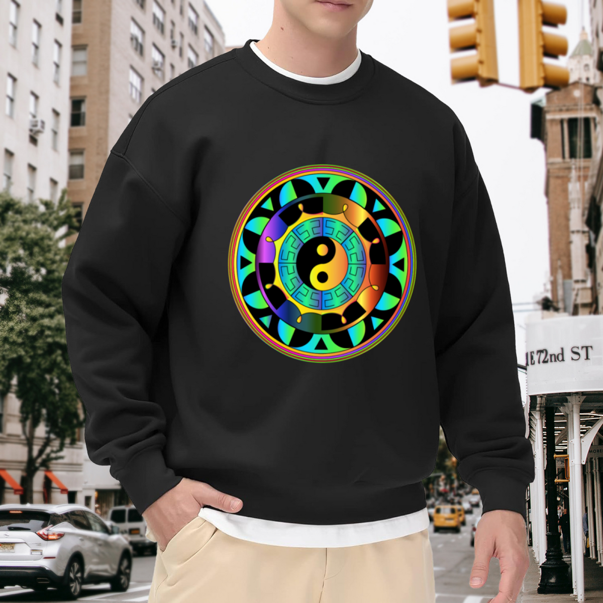 Colorful Yin Yang Mandala Art Graphic Crewneck Sweatshirt