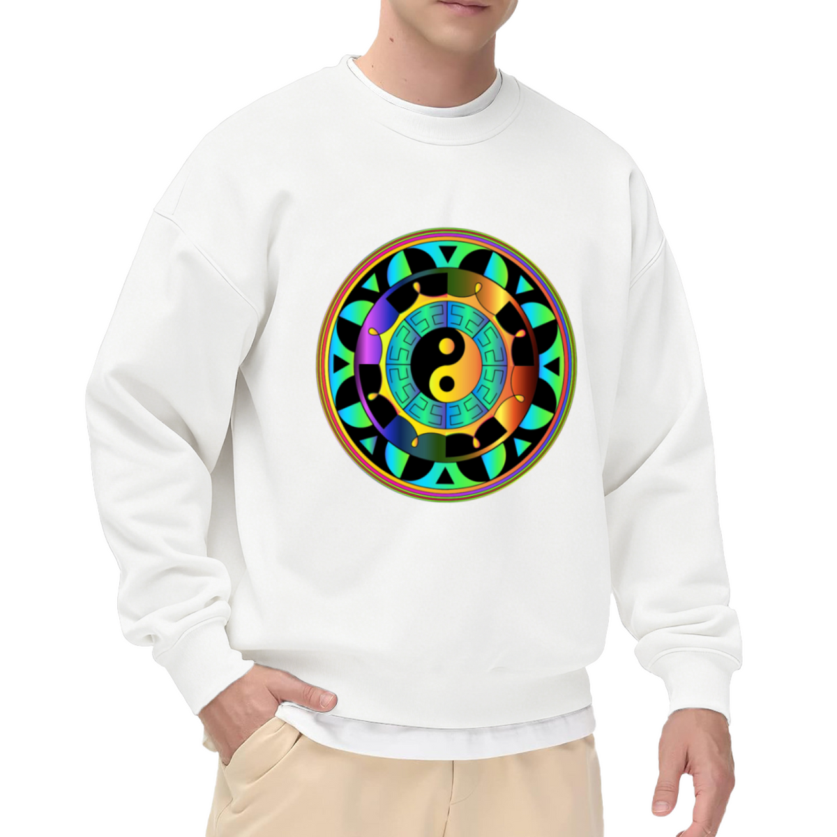 Colorful Yin Yang Mandala Art Graphic Crewneck Sweatshirt