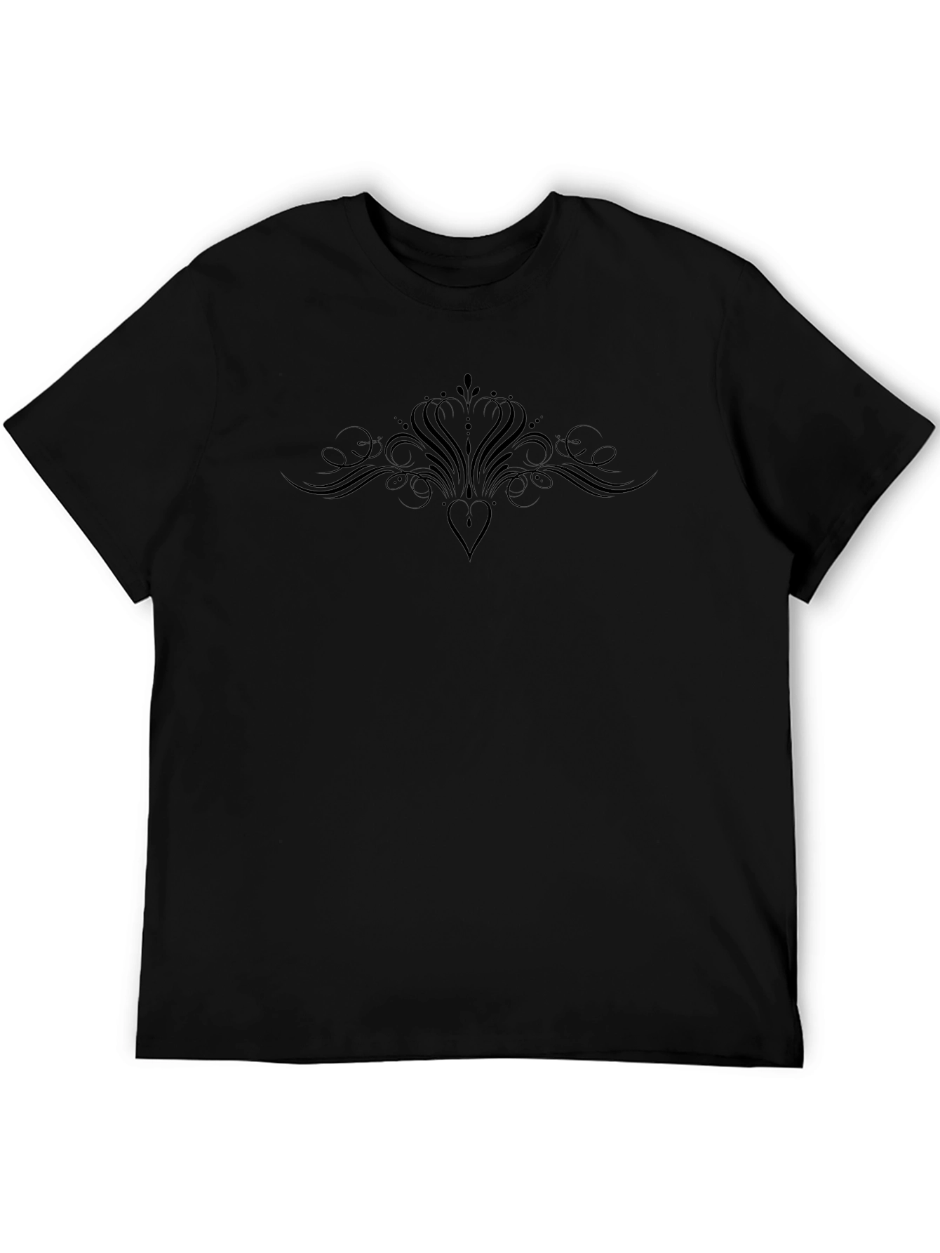 Elegant Black Graphic Tee - Heart & Flourish Design