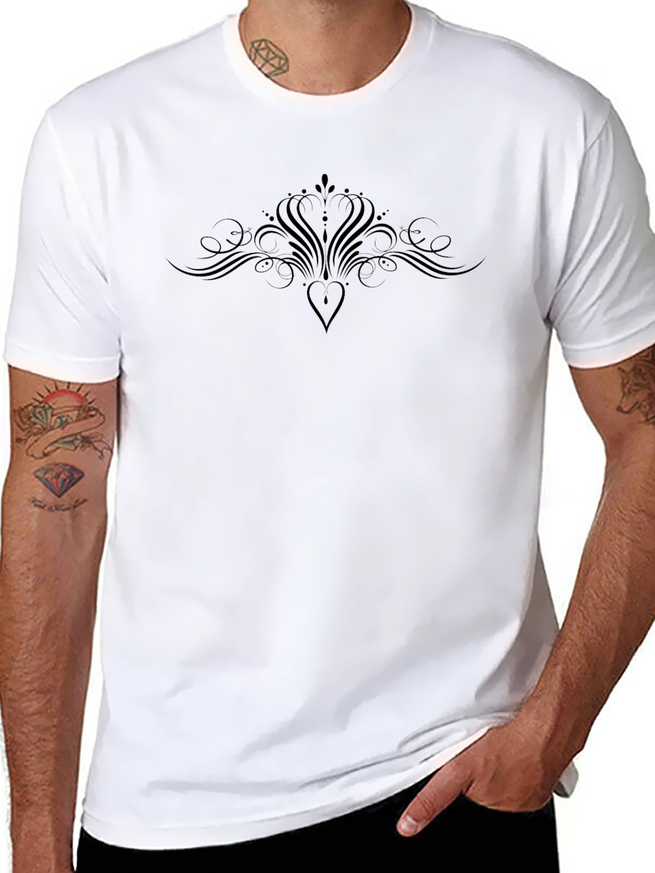 Elegant Black Graphic Tee - Heart & Flourish Design