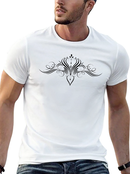 Elegant Black Graphic Tee - Heart & Flourish Design
