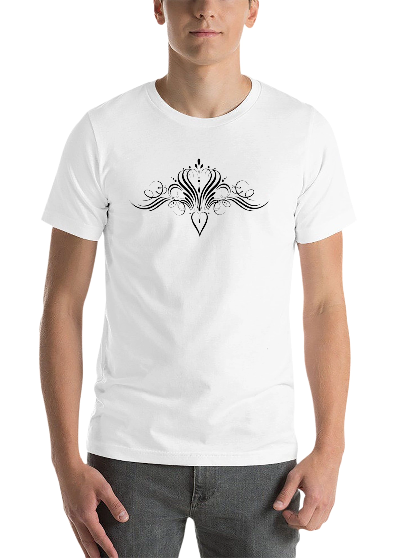 Elegant Black Graphic Tee - Heart & Flourish Design