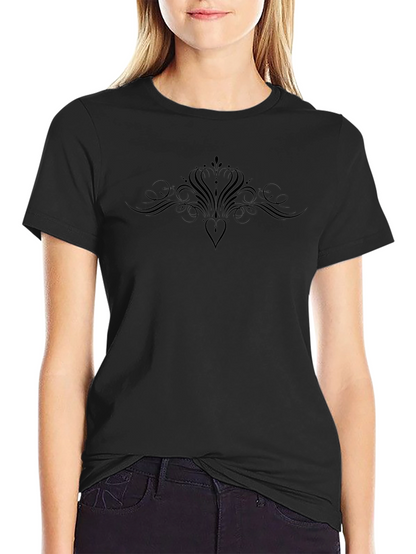 Elegant Black Graphic Tee - Heart & Flourish Design