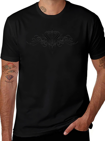 Elegant Black Graphic Tee - Heart & Flourish Design
