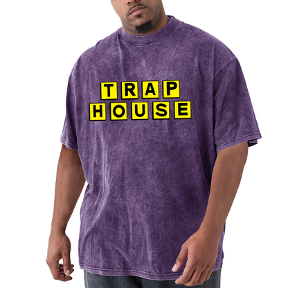 TRAP HOUSE Yellow Block Letter Streetwear Vintage T-Shirt
