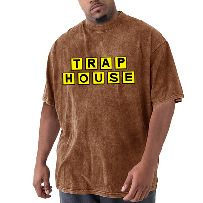 TRAP HOUSE Yellow Block Letter Streetwear Vintage T-Shirt