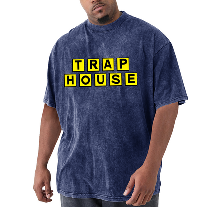 TRAP HOUSE Yellow Block Letter Streetwear Vintage T-Shirt