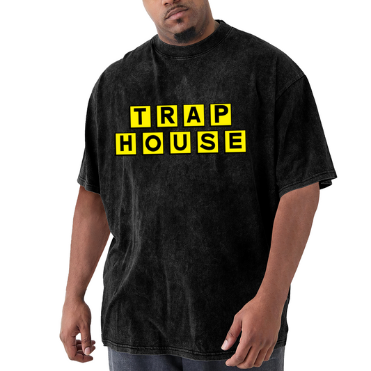 TRAP HOUSE Yellow Block Letter Streetwear Vintage T-Shirt