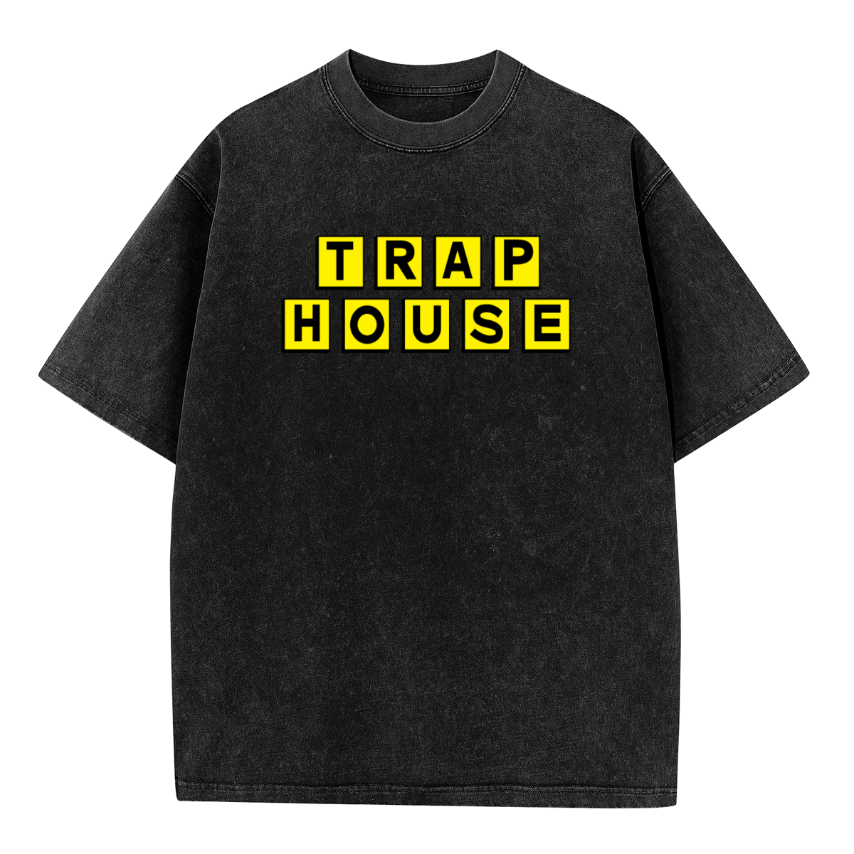 TRAP HOUSE Yellow Block Letter Streetwear Vintage T-Shirt