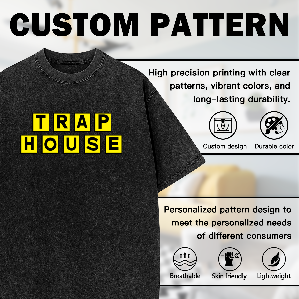 TRAP HOUSE Yellow Block Letter Streetwear Vintage T-Shirt