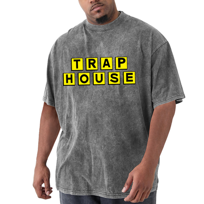 TRAP HOUSE Yellow Block Letter Streetwear Vintage T-Shirt