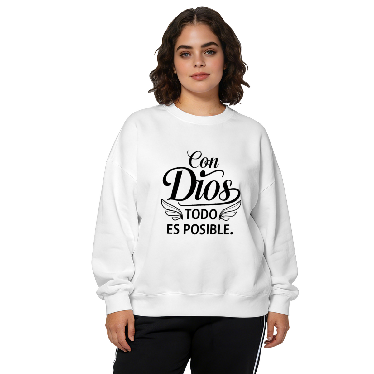 Con Dios Todo Es Posible Spanish Faith Quote Crewneck Sweatshirt