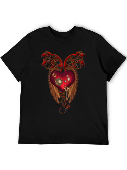 Steampunk Heart Wings Black T-Shirt