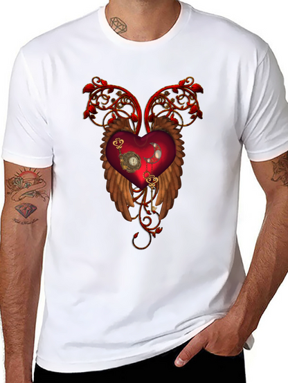 Steampunk Heart Wings Black T-Shirt