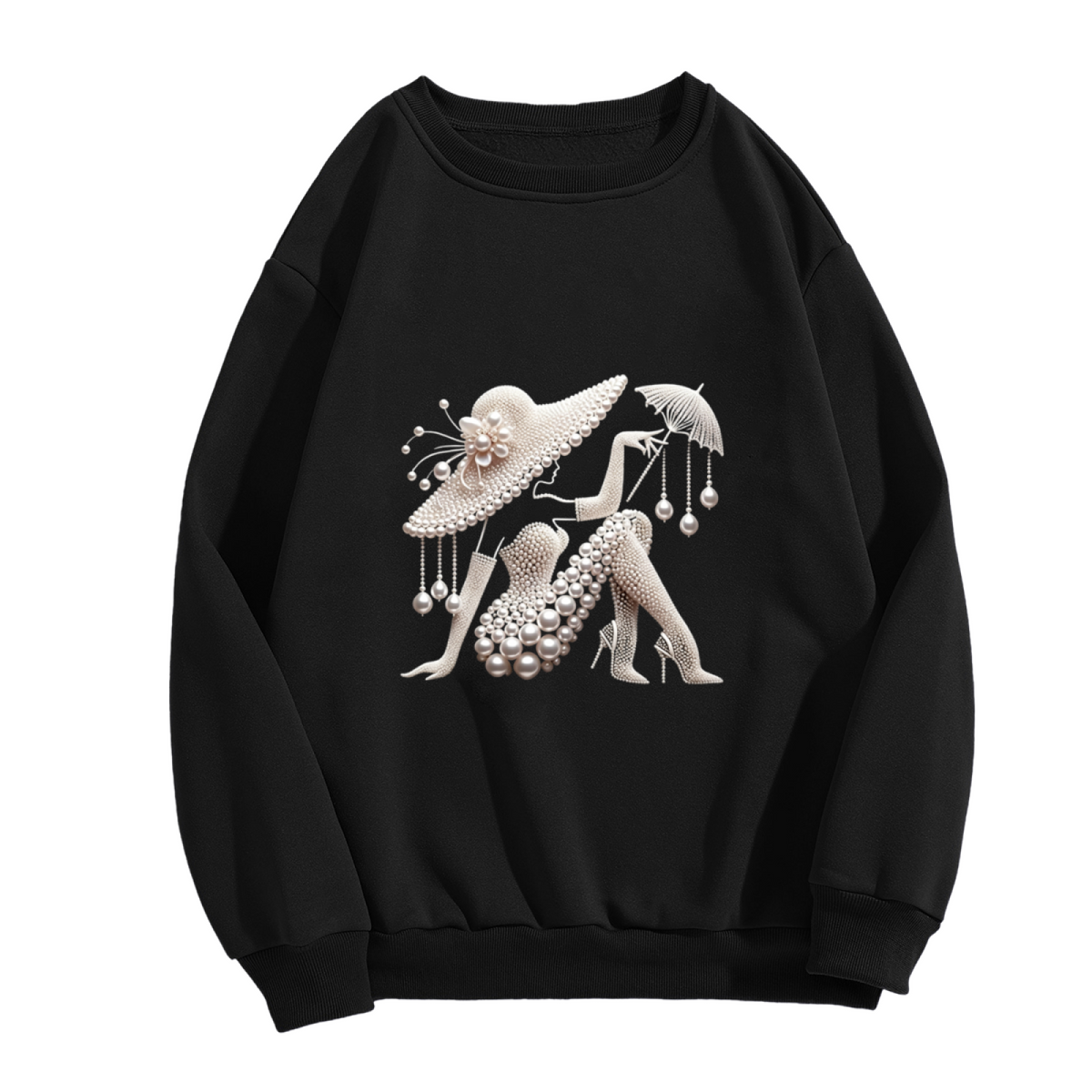 Elegant Pearl?Decorated Retro Lady Art Crewneck Sweatshirt