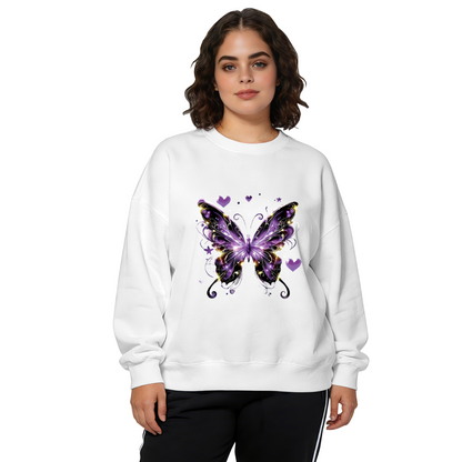 Magical Glowing Purple Butterfly With Heart Accents Crewneck Sweatshirt