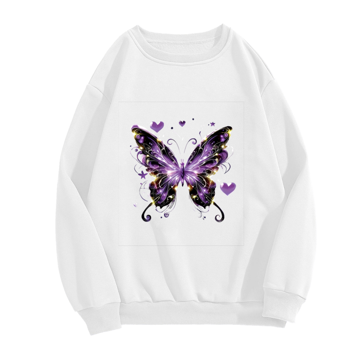 Magical Glowing Purple Butterfly With Heart Accents Crewneck Sweatshirt
