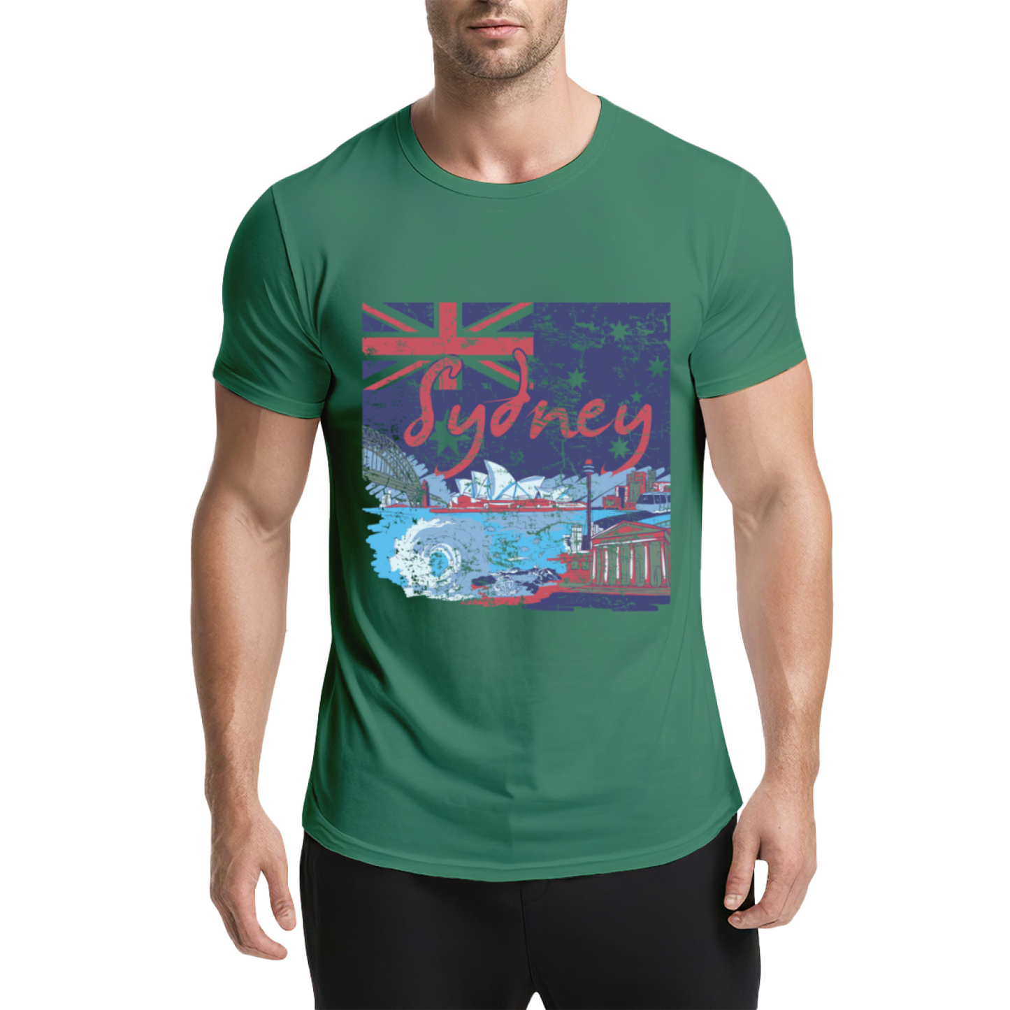 Vintage Distressed Sydney Australia Skyline Flag Navy Tee