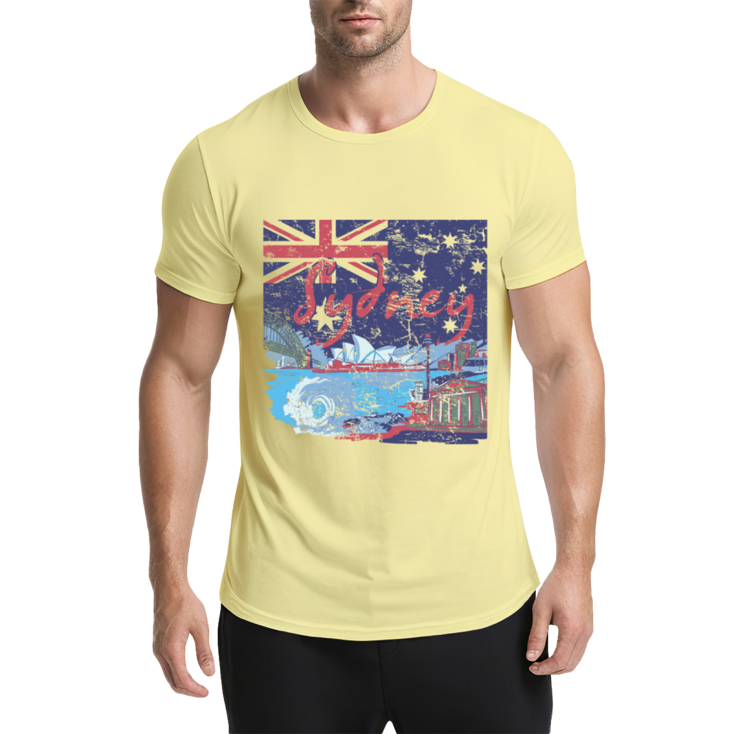Vintage Distressed Sydney Australia Skyline Flag Navy Tee