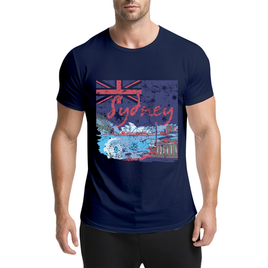 Vintage Distressed Sydney Australia Skyline Flag Navy Tee