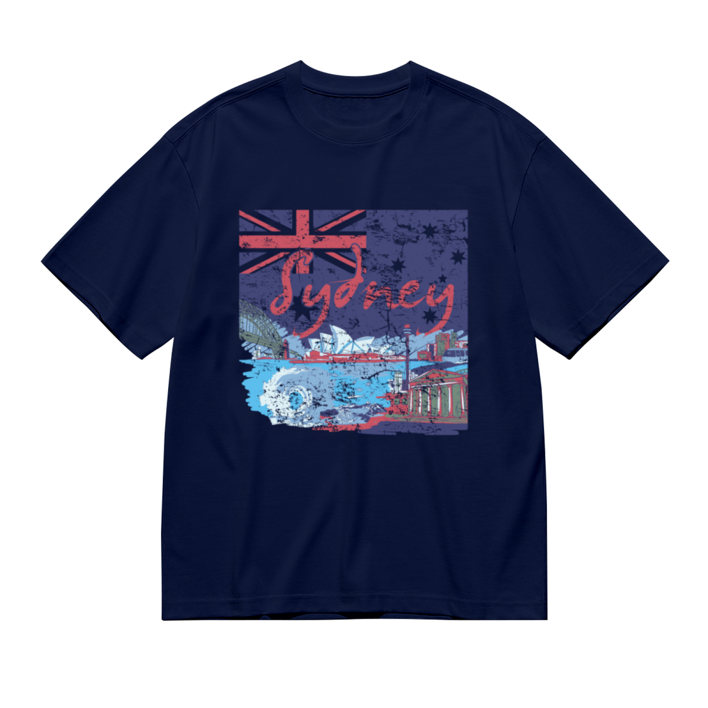 Vintage Distressed Sydney Australia Skyline Flag Navy Tee