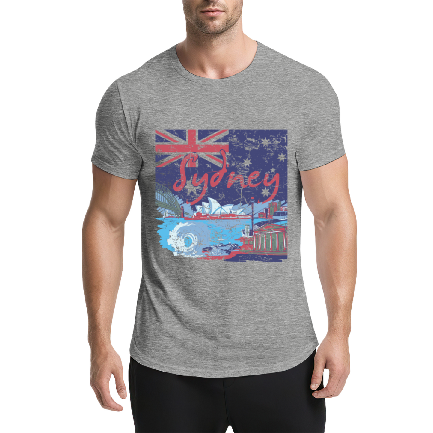 Vintage Distressed Sydney Australia Skyline Flag Navy Tee