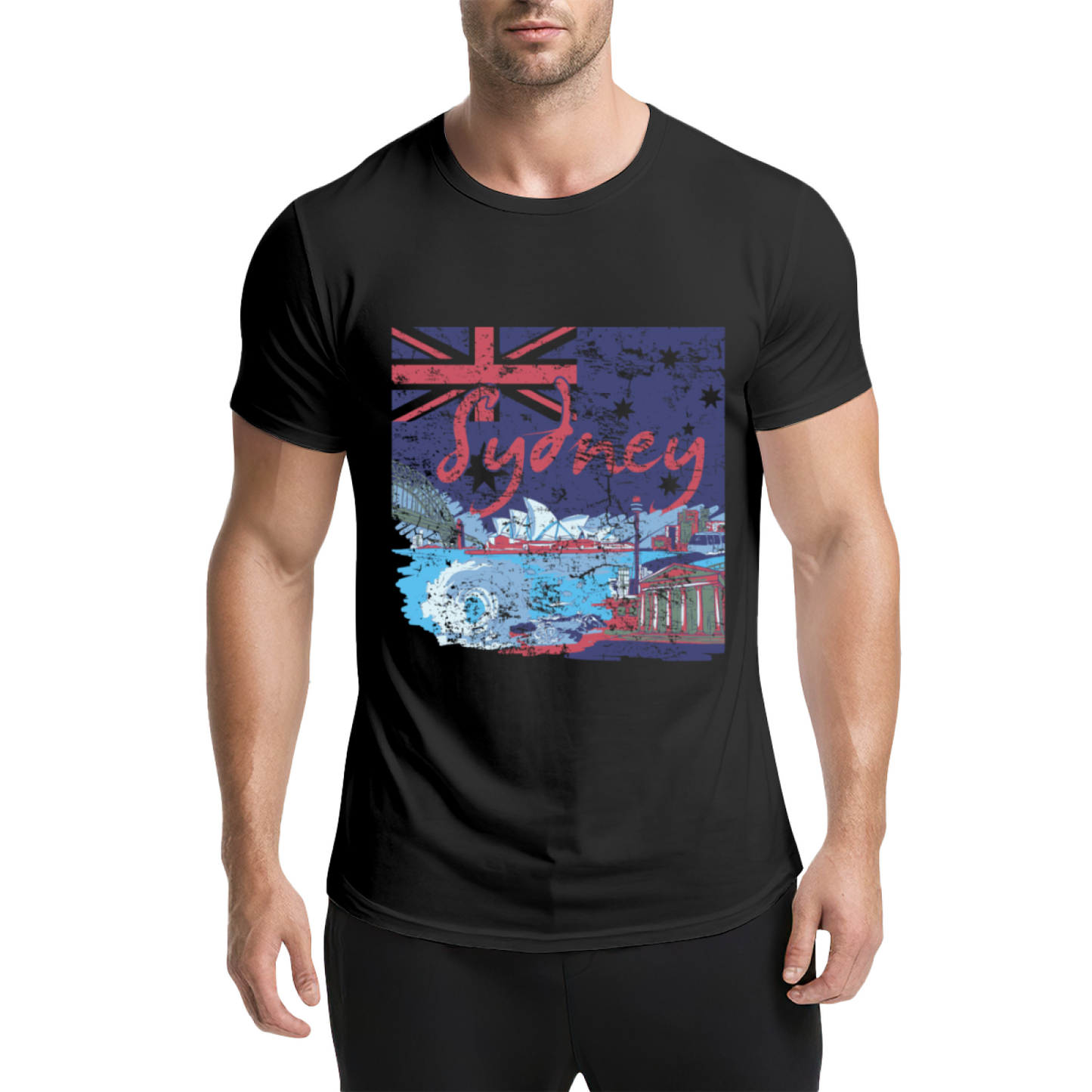 Vintage Distressed Sydney Australia Skyline Flag Navy Tee