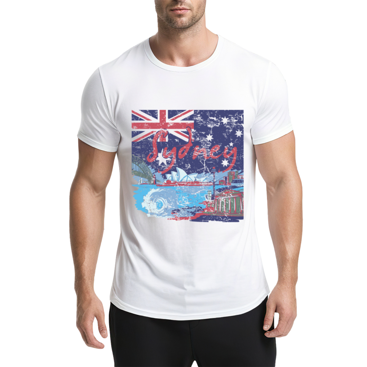 Vintage Distressed Sydney Australia Skyline Flag Navy Tee