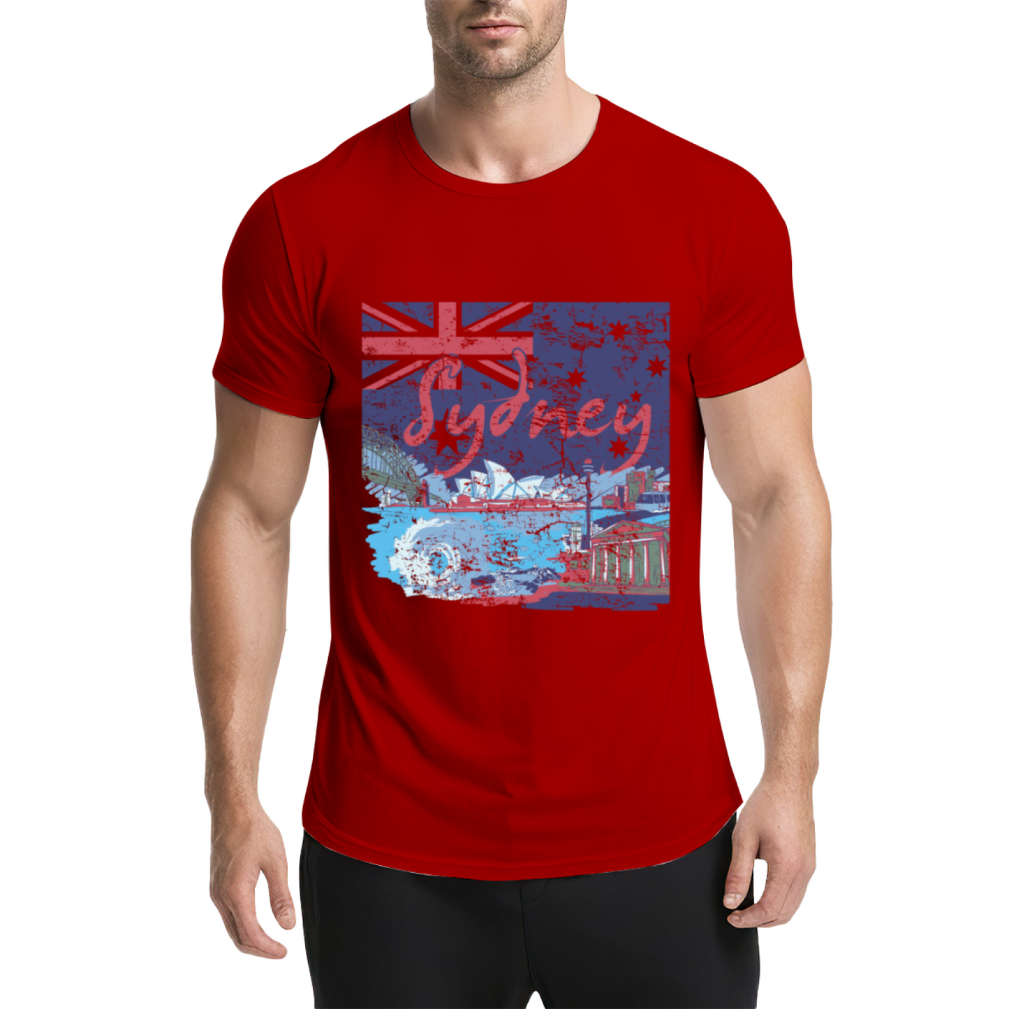 Vintage Distressed Sydney Australia Skyline Flag Navy Tee
