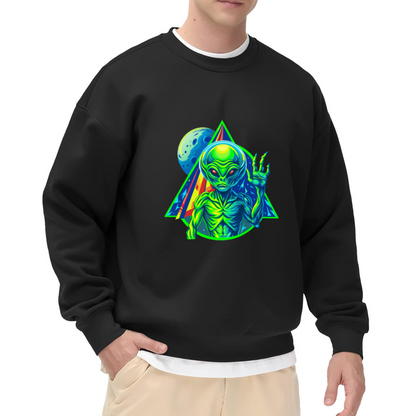 Triangular Neon Alien Wave Hand Space Crewneck Sweatshirt