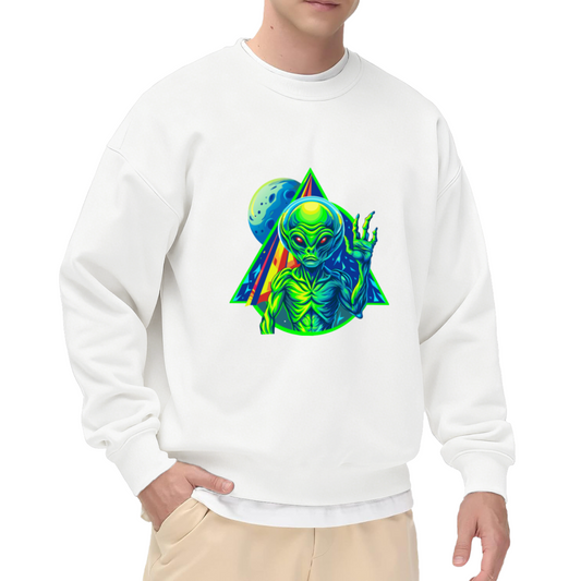 Triangular Neon Alien Wave Hand Space Crewneck Sweatshirt
