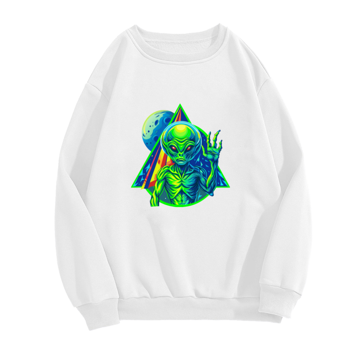 Triangular Neon Alien Wave Hand Space Crewneck Sweatshirt