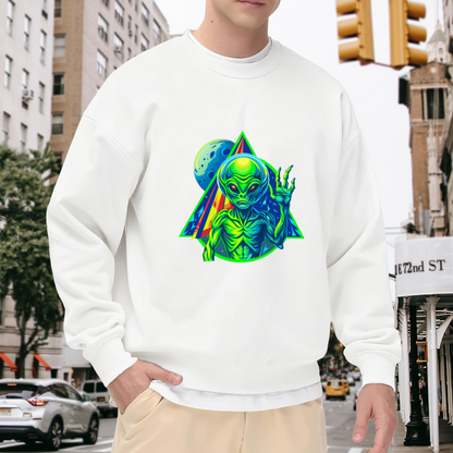 Triangular Neon Alien Wave Hand Space Crewneck Sweatshirt