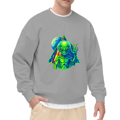 Triangular Neon Alien Wave Hand Space Crewneck Sweatshirt