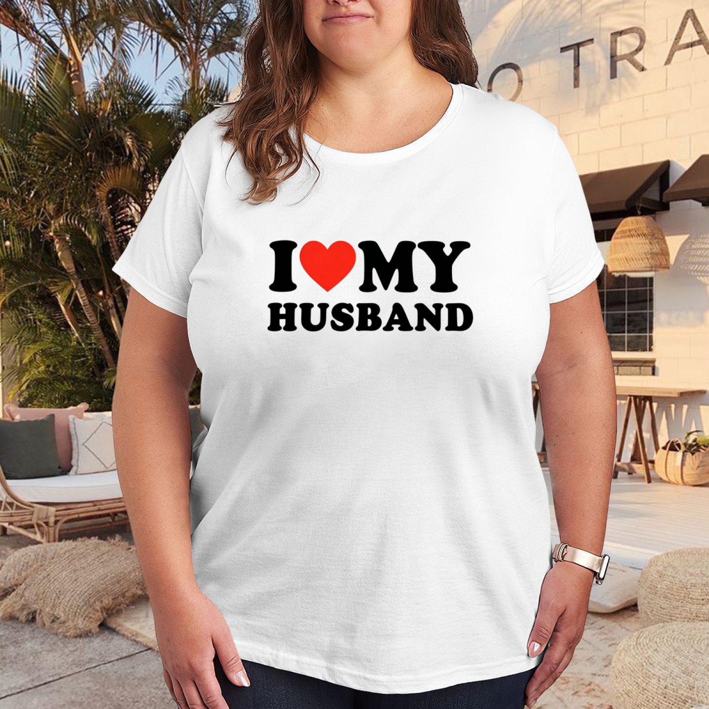 I Love My Husband Heart Print Plus Size Women T-Shirt