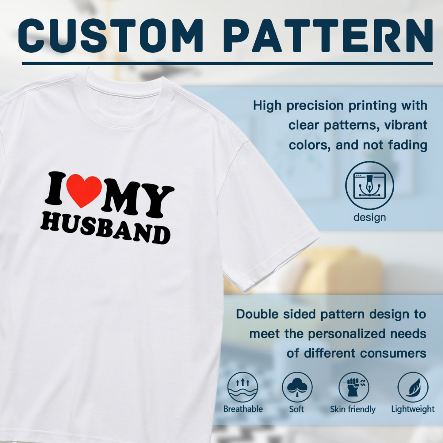 I Love My Husband Heart Print Plus Size Women T-Shirt