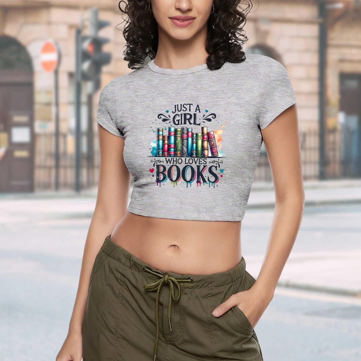 Just A Girl Who Loves Books Grey Crop Top ¨C Bookworm Bibliophile Gift Tee 17.
